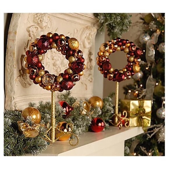 Vintage QVC Set 2 Shatterproof Ornament Wreaths 2/Stands by David Shindler NWT - Picture 2 of 7